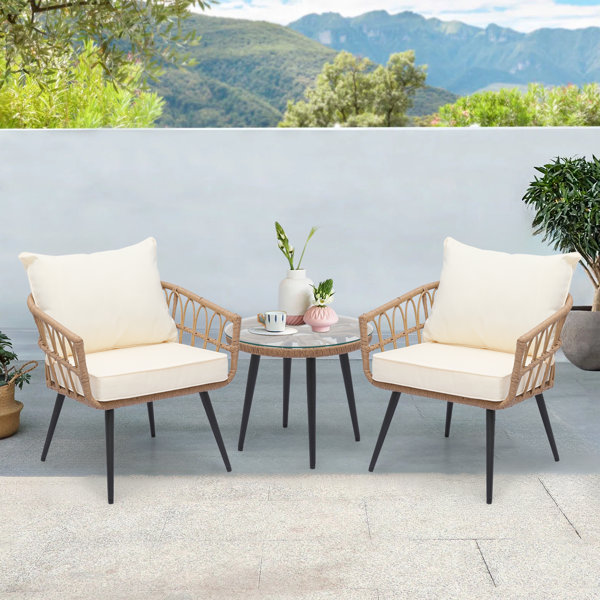 Corrigan Studio Lacari 2-Person Patio Rattan Wicker Table & Chairs Set | Wayfair
